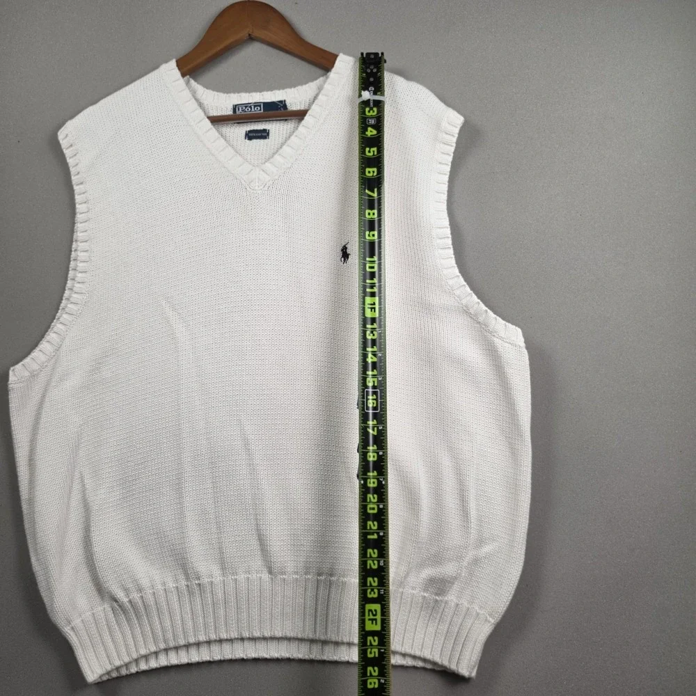 Polo Ralph Lauren Sweater Vest Men XL White V-Neck 100% Cotton Pony Logo Classic